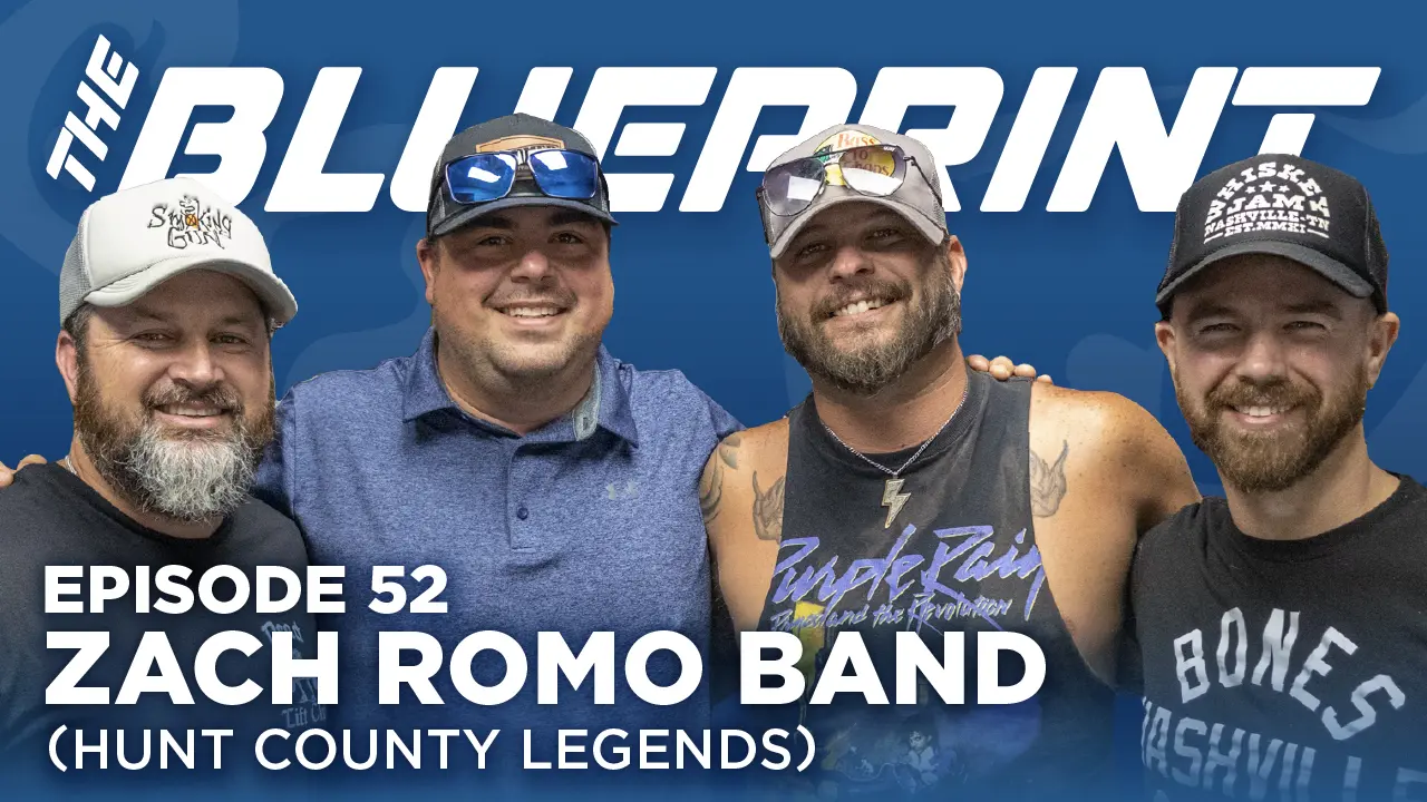 Podcast thumbnail for The Blueprint, including host Brandon Adams and guest sZach Romo Band