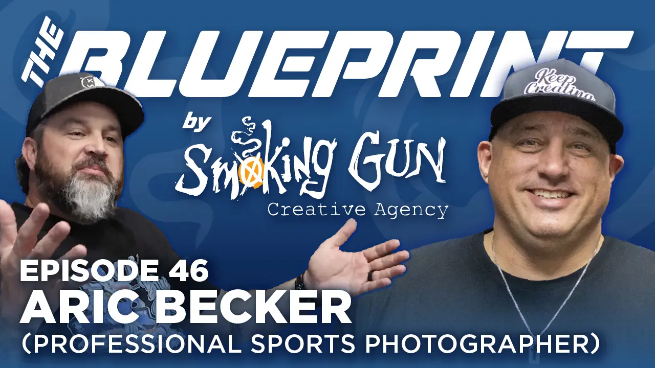 Podcast thumbnail for The Blueprint, including host Brandon Adams and guest Aric Becker