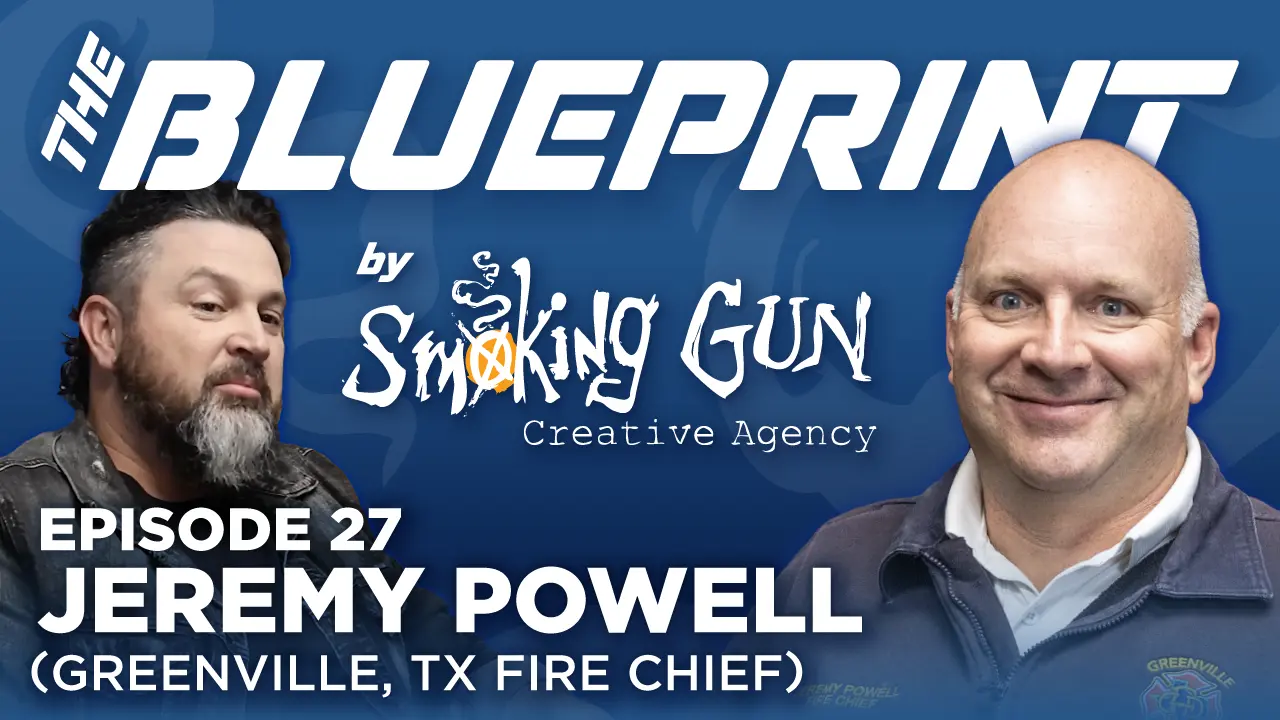 Podcast thumbnail for The Blueprint, including host Brandon Adams and guest Jeremy Powell